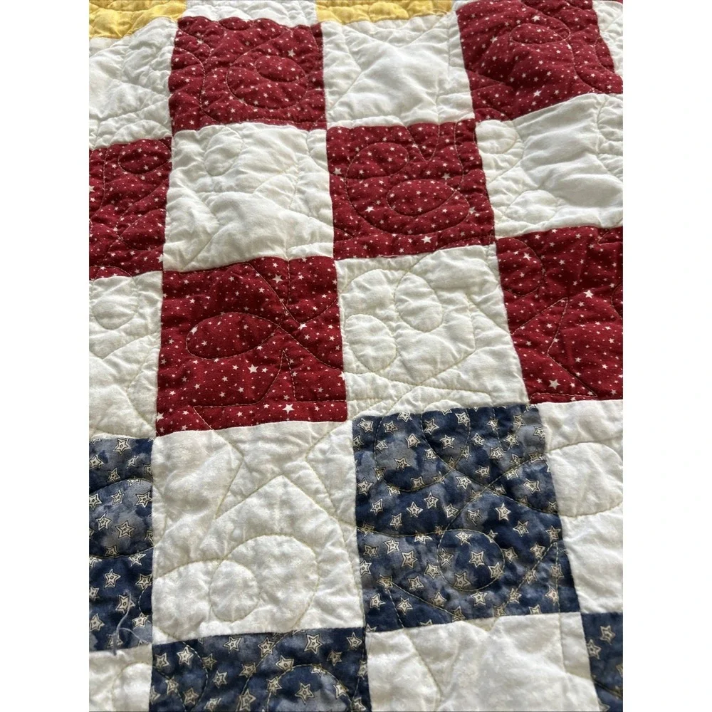 Vintage Hand Made Quilt Full Size Quilt 65x87 inch Patriotic 9 Patch